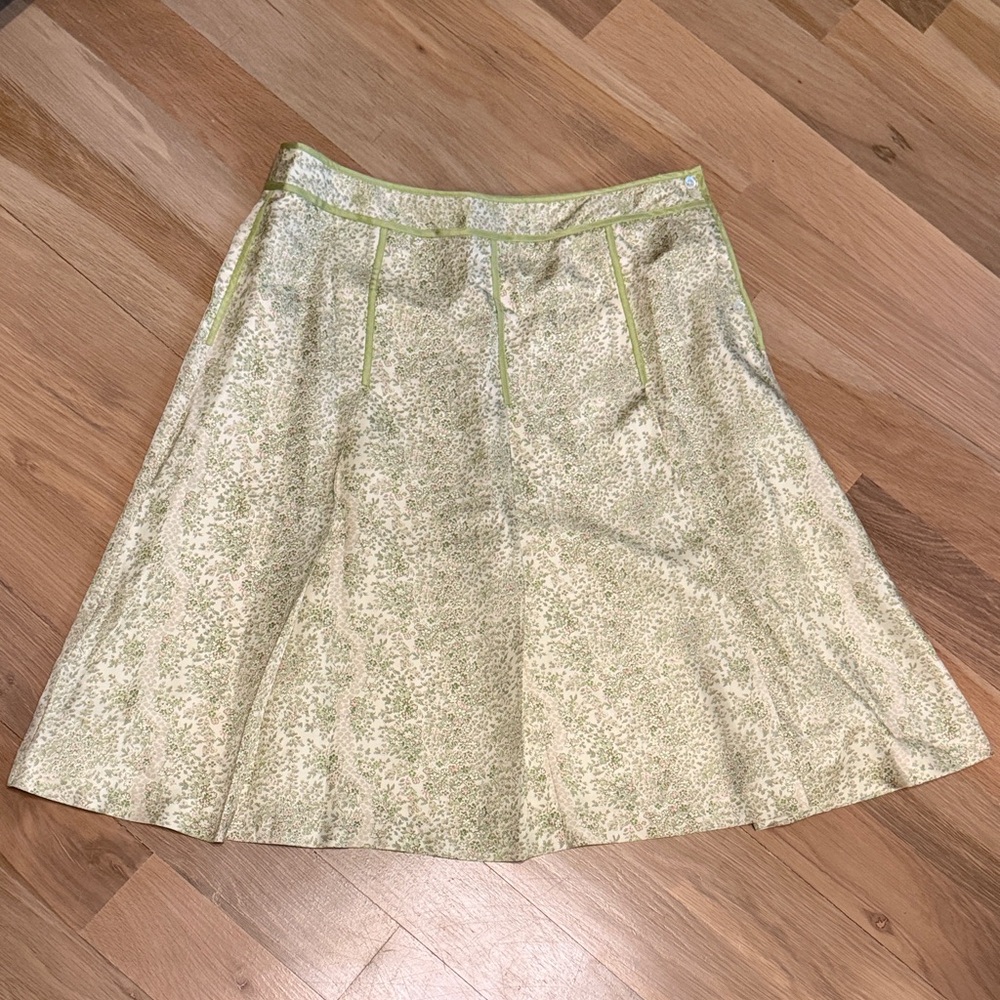 Vintage Ann Taylor Light Green Floral A-line Skirt